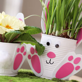 Pots de fleurs lapins recyclés 